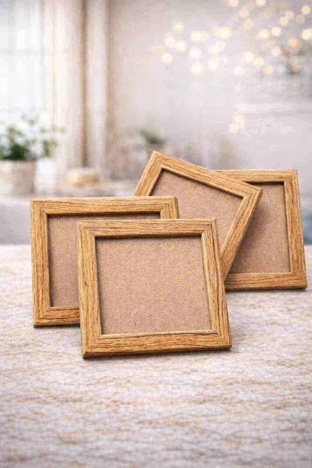 Wooden Texture Photo Frame, 4x4 Inch, Natural Wood Finish, Set of 4, Small Square Blank Frames-image-11