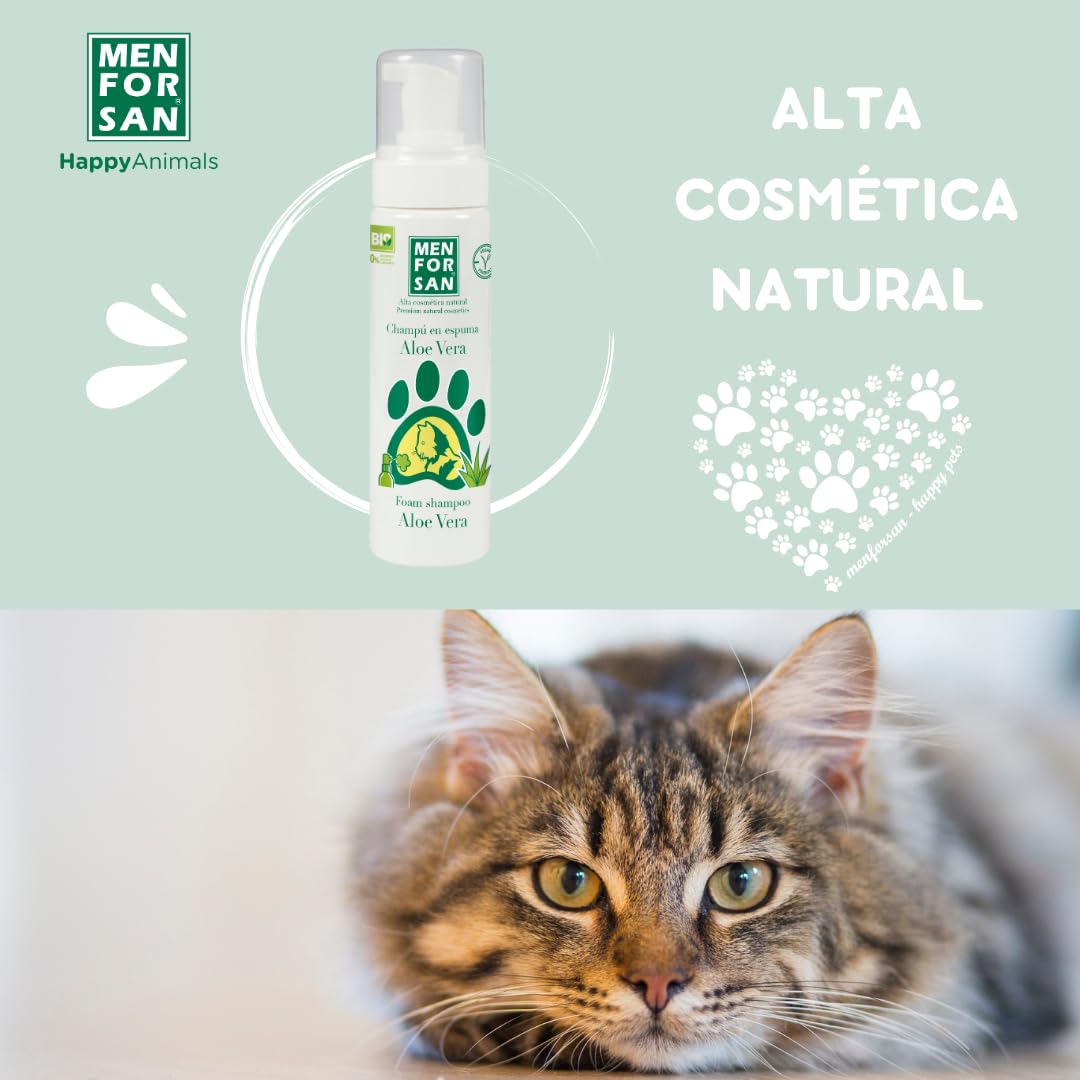 MENFORSAN Shampooing Mousse à l'Aloe Vera pour Chats 200ml,Nnettoie sans Utiliser d'eau, avec de l'Aloe Vera 100% Naturel
