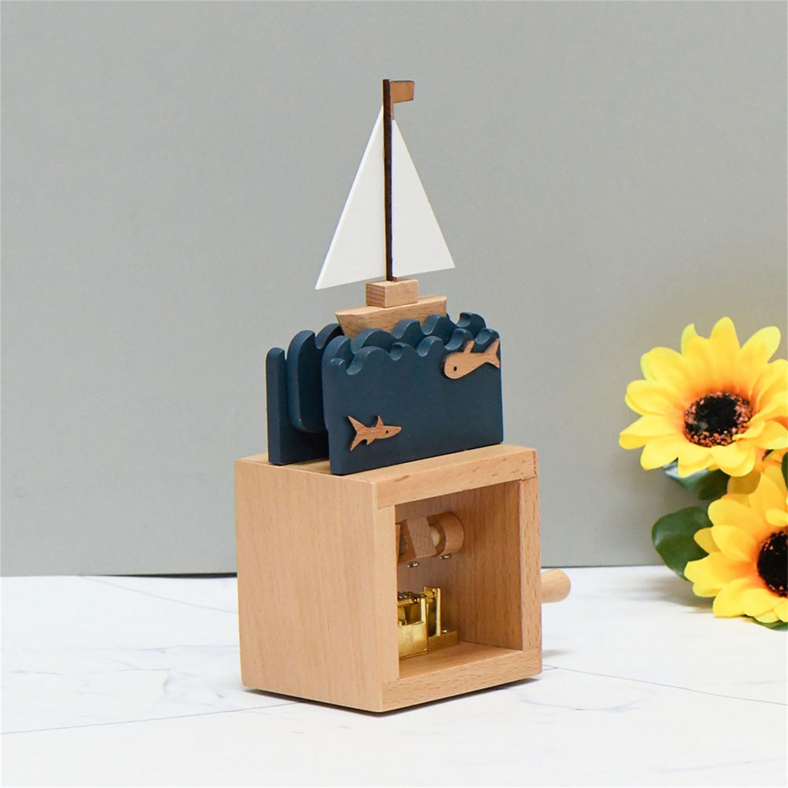 Caja de música de madera de manivela con figura de animal de dibujos animados de bailarina clásica, adorno musical para decoración del hogar, caja de música coleccionable