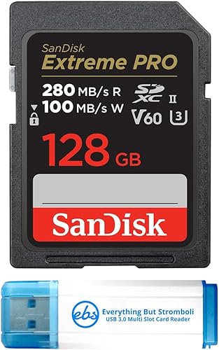 SanDisk SD Extreme Pro 128GB UHS-II tarjeta de memoria funciona con cámaras sin espejo Nikon Zf, Z8, Z30 Z Series (SDSDXEP-128G-GN4IN) con 1 lector
