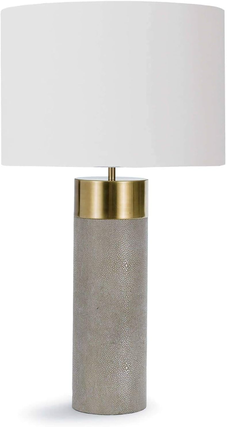 Regina Andrew Pastel Grey Harlow Ivory Cylinder Decorative Table Lamp | Standing 27 inches Tall with Single 3-Way 150 Watt Max Socket and Linen Shade for a Living Room, Bedroom or Entryway