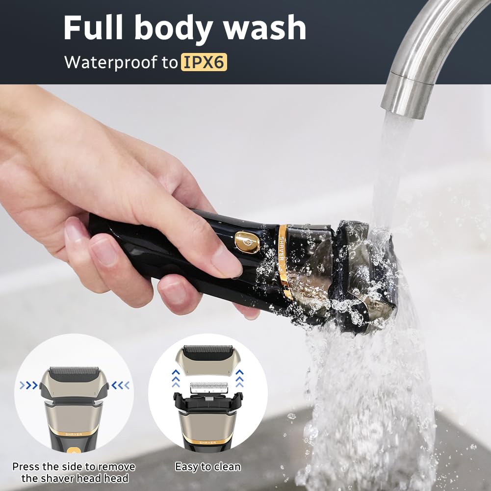 AOOWU Rasoio Elettrico Barba, 2 In 1 Ricaricabile Regolabarba Uomo, Wet & Dry Foil Shaver con 3 Lame, 7500 Giri/Min Portatile Rasoio Elettrico da Uomo, Display Digitale di Potenza, IPX6, Idea Regalo