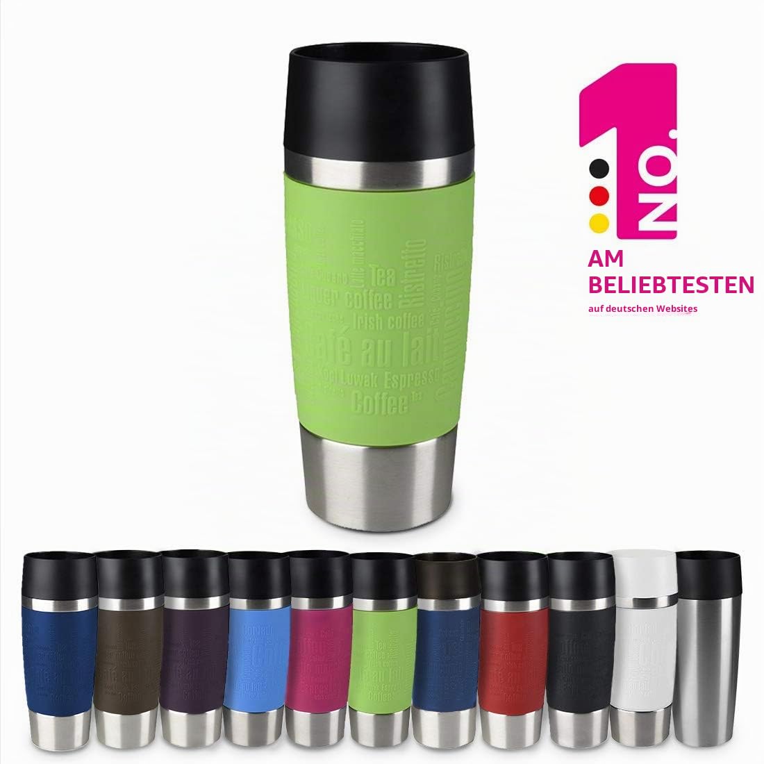 Emsa Travel Mug Waves Grande Isolierbecher N20121 | 0,5 L | Puderblau & 513548 Travel Mug Classic | 360 ml | Thermobecher | Isolierbecher | hält 4h heiß/ 8h kalt | 100 Prozent dicht | auslaufsicher