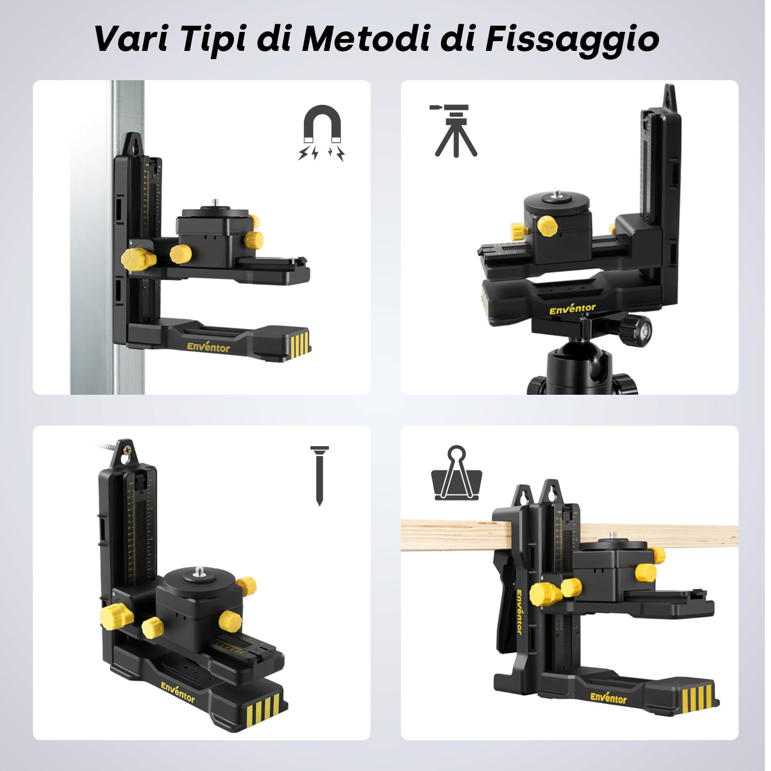 Enventor Professional Supporto Universale per Livella Laser,Staffa Laser Regolabile Universale 1/4'' e 5/8",Base Magnetica Multifunzionale