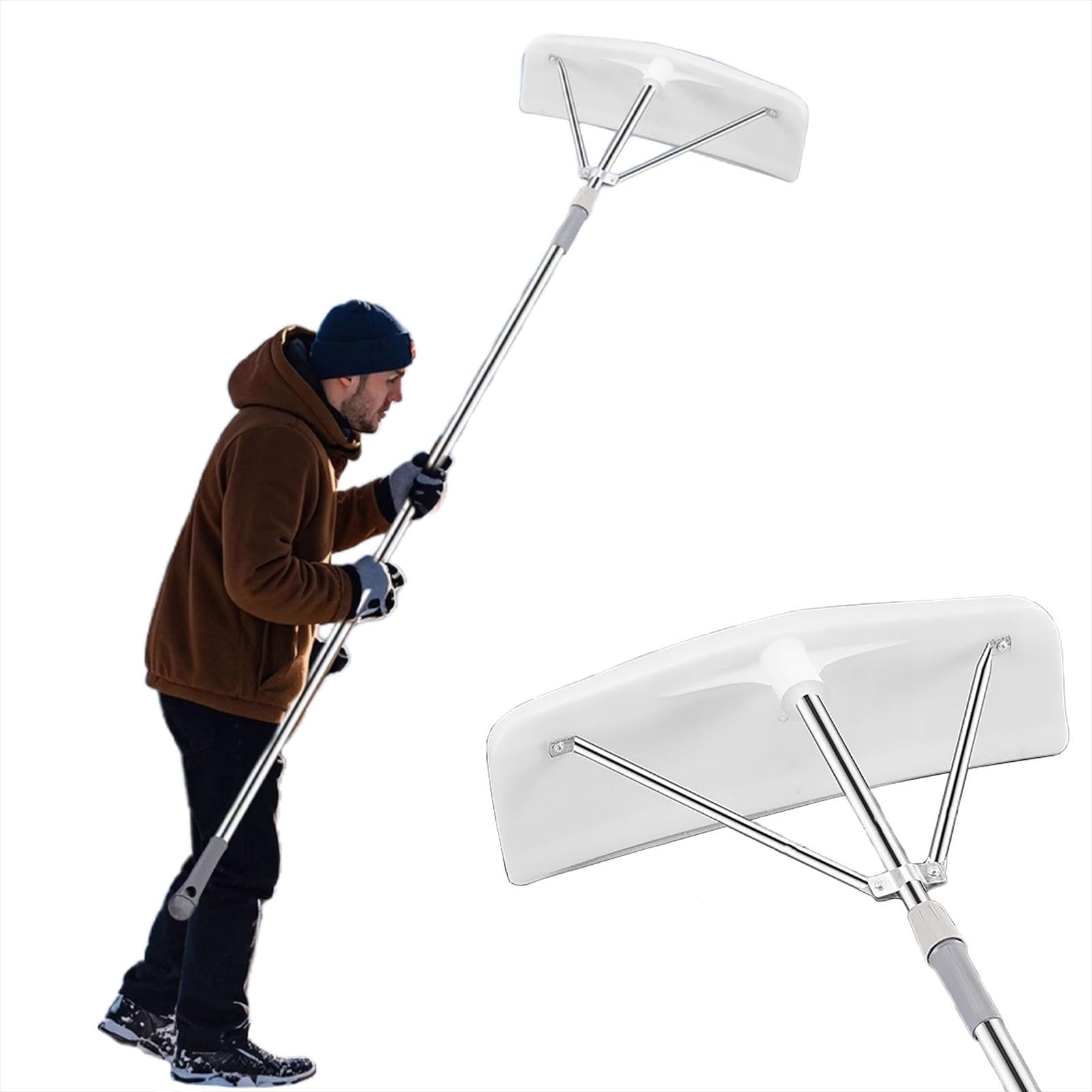 Râteau de toit à neige en aluminium de 2 à 4 m avec lame large de 70 cm