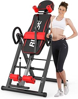 LINKLIFE Inversion Table, Heavy Duty Folding Inversion Machine with Headrest & Adjustable Protective Belt Back Stretcher Machine for Pain Relief Therapy (Red')