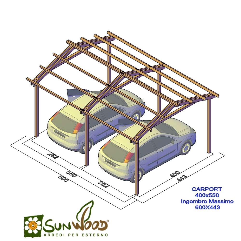 Pergola Carport in legno 400x550 cm pino impregnato Made in Italy