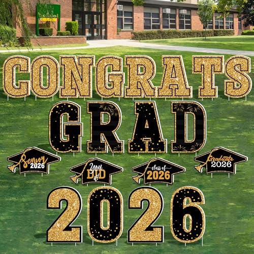 HOVACY 20 PCS Black Gold Graduation Yard Signs Class of 2026