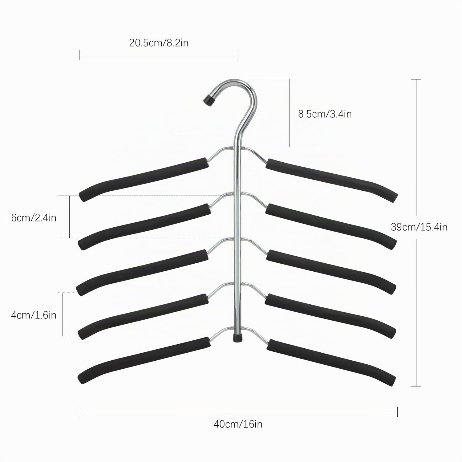 Percha de Ropa Multicapa (3 Pack) - 5 Niveles por Percha, Ahorro de Espacio para el Armario, Ropa Exterior, Antideslizante, Múltiple - Negro