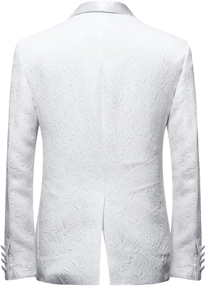 Men's 2 Piece Jacquard Suits Tuxedo 1 Button Shawl Collar Party Dinner Wedding Suit White Large3