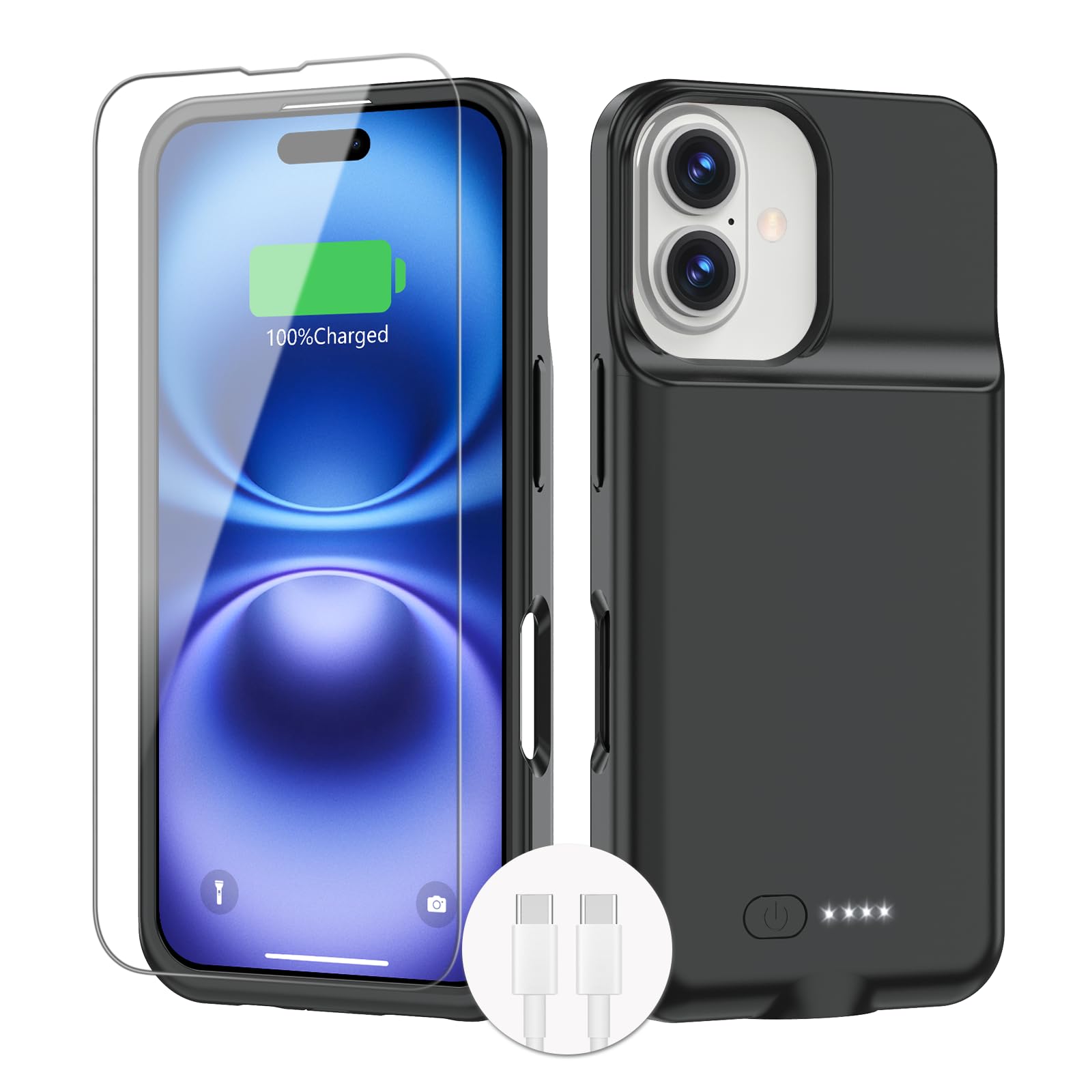 BOPPS Battery Case for iPhone 16/16e, New Upgrade 15W Fast 8500mAh Portable Charger Case 360°Protection Rechargeable Extended Battery Charging Case for iPhone 16/16e -6.1 inch, Black