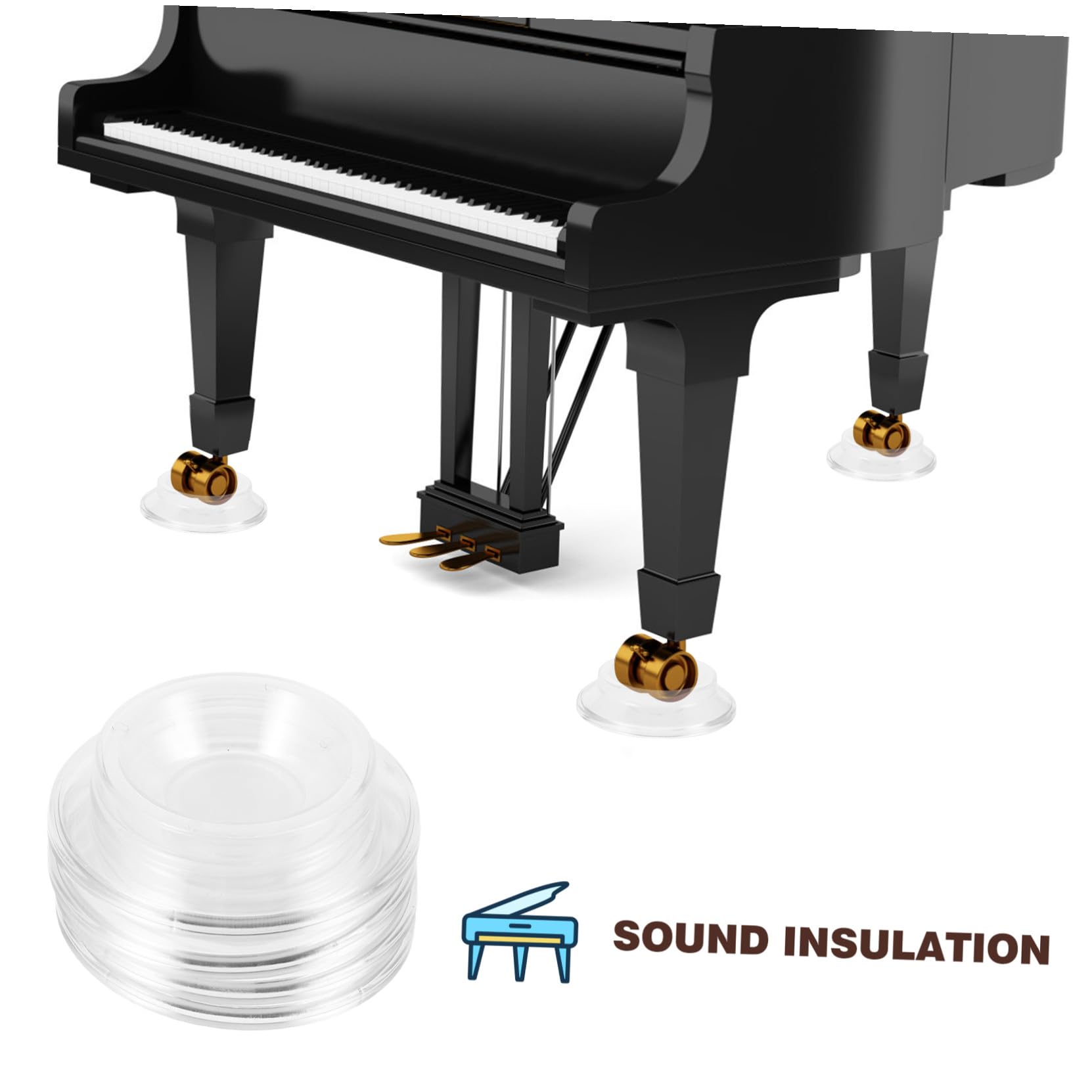 ORFOFE Protectores de Suelo para Piano Vertical, 4 Unidades, ABS, Antideslizantes, Reducción de Ruido y Protección para Patas en Suelos de Madera y Alfombra
