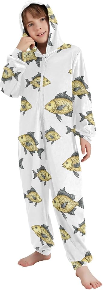VIGTRO Onesie Jumpsuits Pajamas One-Piece Sleepwear Zip Up Hooded Pajamas with Pockets Size 4-14Y