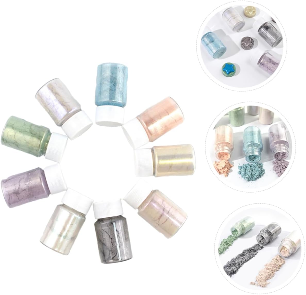 NUOBESTY 9Pcs Cosmetic Grade Mica Powder Pigment Set for DIY Crafts and Soap Making Iridescent Color Pigments with Pearlescent Effects Safe for Skin and Epoxy Resin Projects