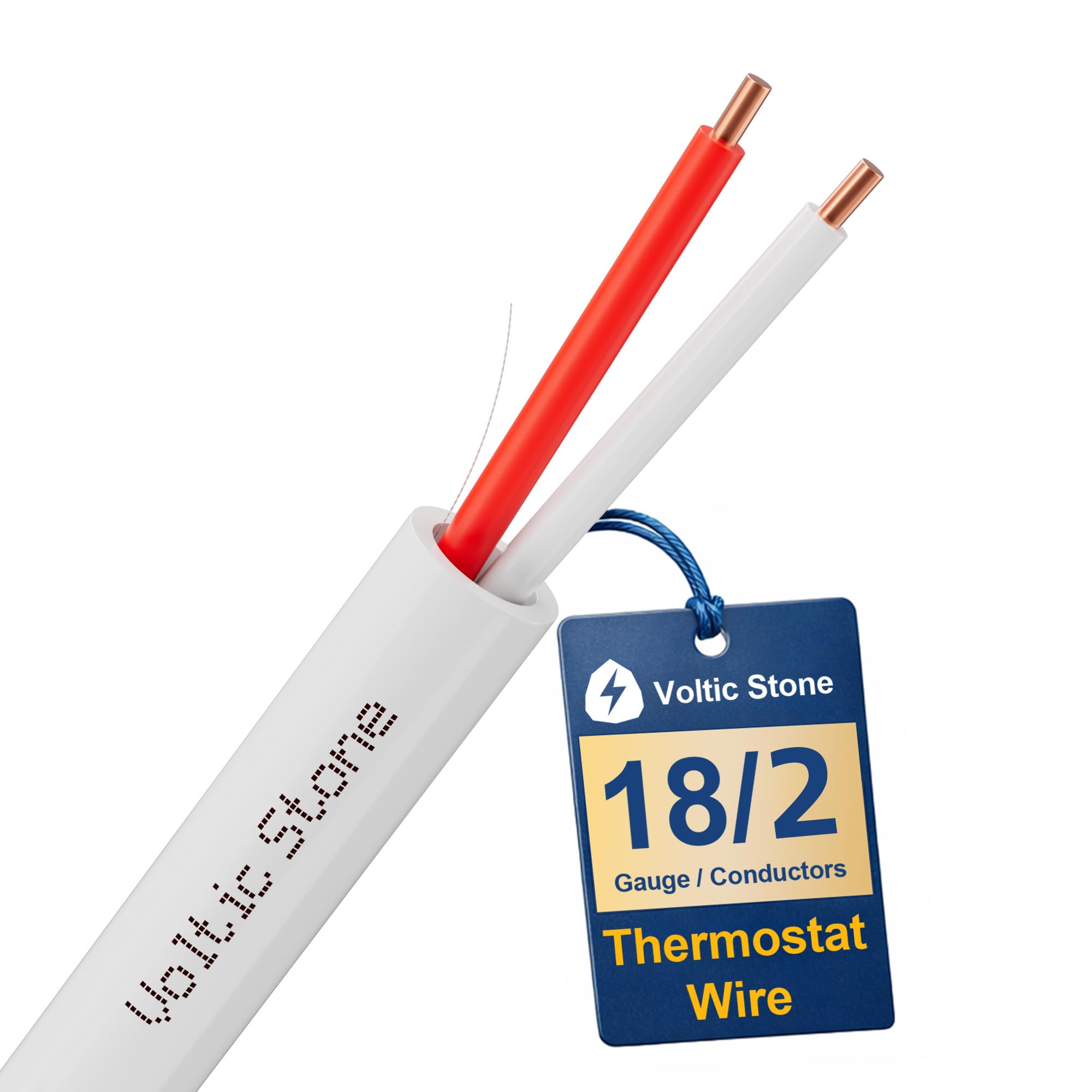Photo 1 of Voltic Stone 18/2 Thermostat Doorbell HVAC Wire, True Gauge 18 AWG 2 Conductors Pure Solid Copper, ETL Listed CL3R/CMR Riser-Rated Flame Retardant, RoHS & UV Res, for 0–30V Low Voltage Control - 10FT