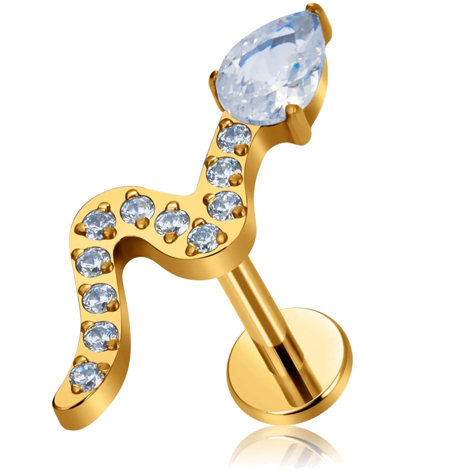 CHUANCI 1PC 100% ASTM F136 Titanium Snake Zircon Labret Lip Ring Internal Thread Ear Cartilage Tragus Helix Daith Piercing Jewelry