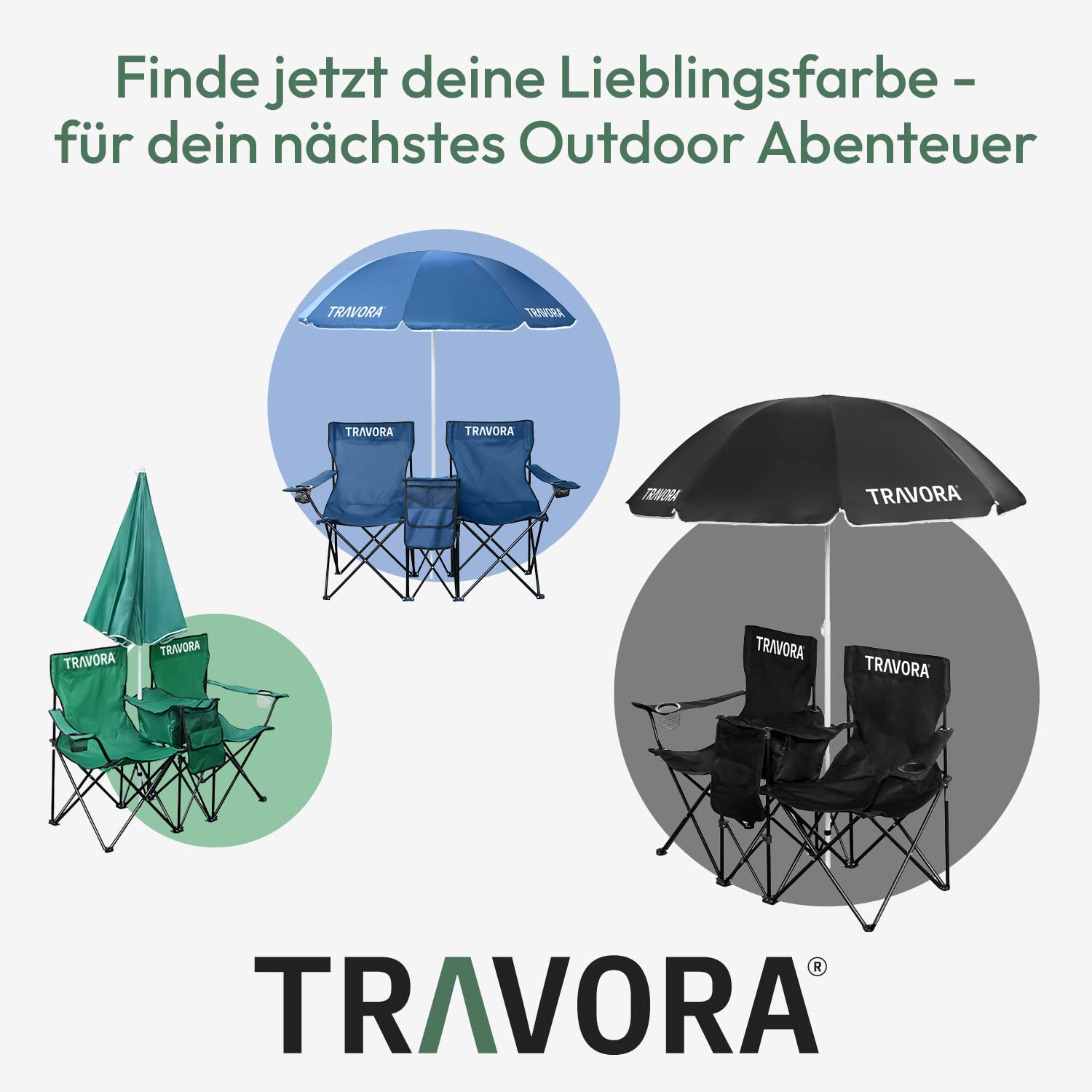 2er Partner Camping Stuhl mit Sonnenschirm und Kühlfach und Logo- Campingstuhl faltbar für Zwei Personen - Klappstuhl Camping - Campingstuhl Angelstuhl als Doppelsitzer