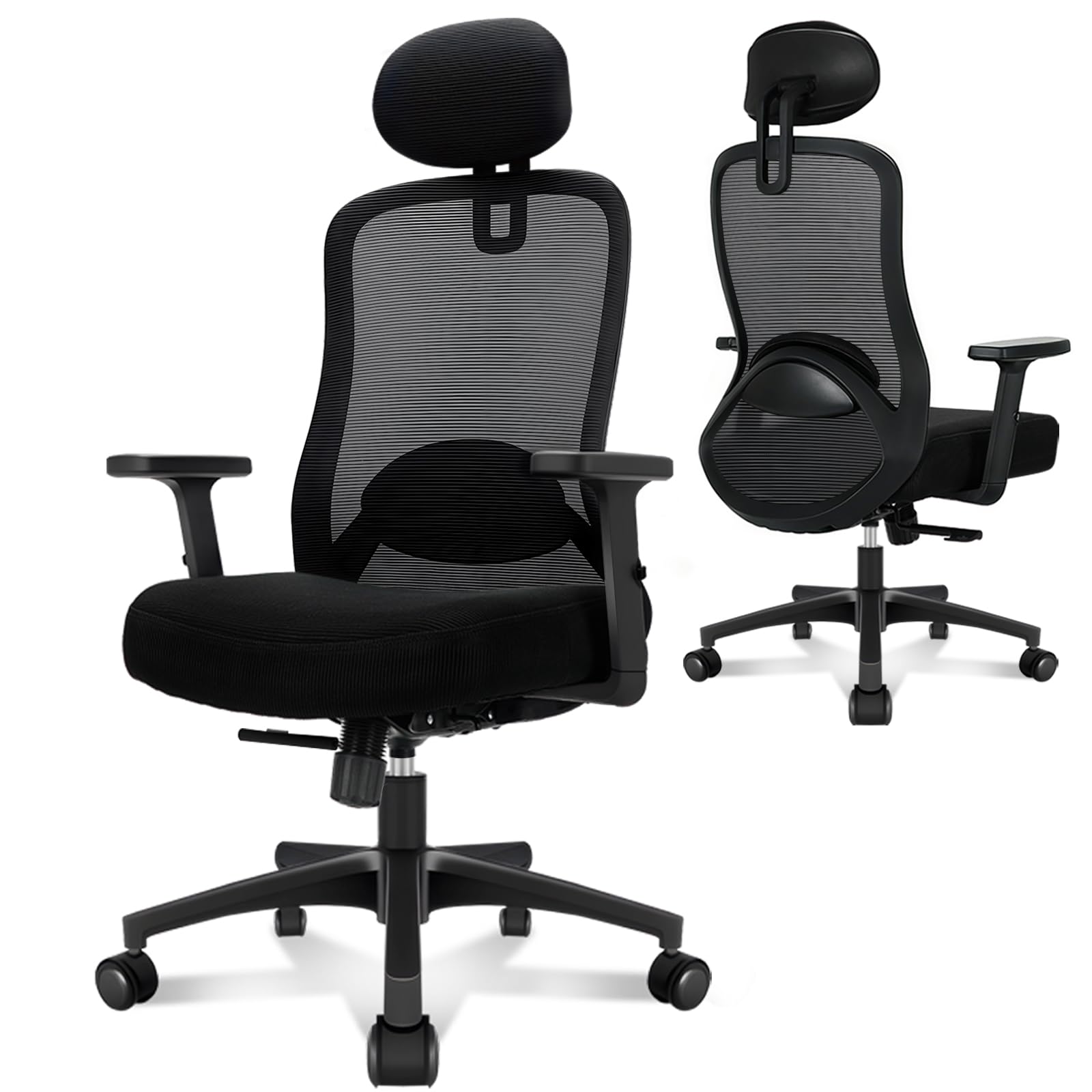 Milacyee Silla Oficina, Silla Ergonomica Escritorio, Silla Ergonómica con Reposacabezas, Reposabrazos,90°-130° Bloqueable Respaldo,Ajuste de Altura,Silla de Escritorio Capacidad de Peso 150KG