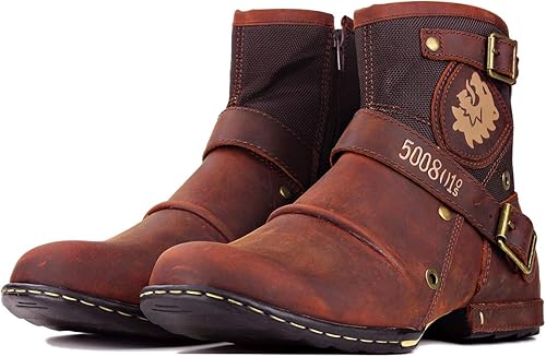 Miniatura 5 de OSSTONE Botas de moto para hombres Moda Zipper-up Cuero Chukka Botas Casual Zapatos OS-5008-1-ABNH