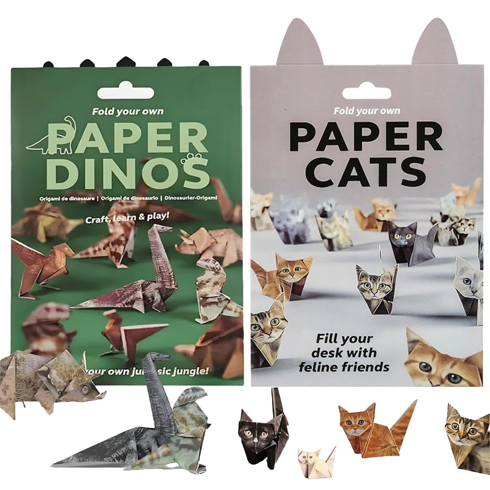 Yjdewohovv Boys Multicolour 2 Pack Diy 3D Origami Dinosaur Cat Paper Paper Cats Origami Kit Fold Papers Handmade Animal Shaped Decoration Kit For Girls Adults Animal Lovers Gift