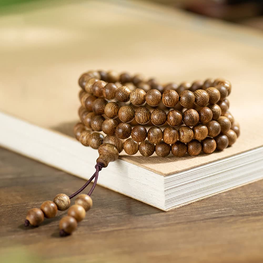 Unisex Natural 108 Sandelholzperlen Armband Mala Tibetan Buddha Agarwood Halskette für Gebetsmeditation, 8mm
