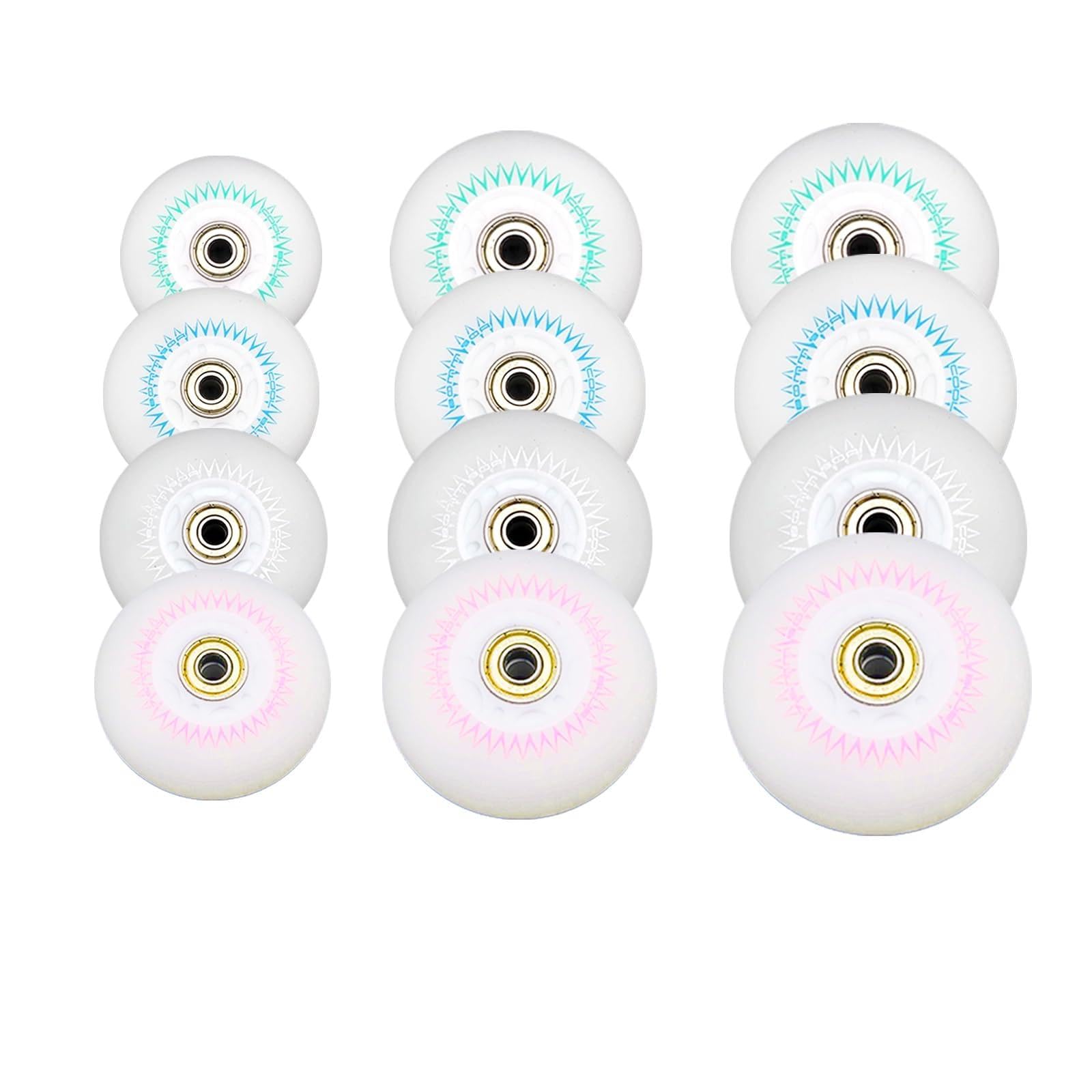 Genérico Ruedas de Repuesto para Patines en Línea Exterior Interior Patines para Adultos (72/76/80 mm, 90 A, 8 Ruedas, 16 Rodamientos, Luces Led, Blanco, 80 mm)