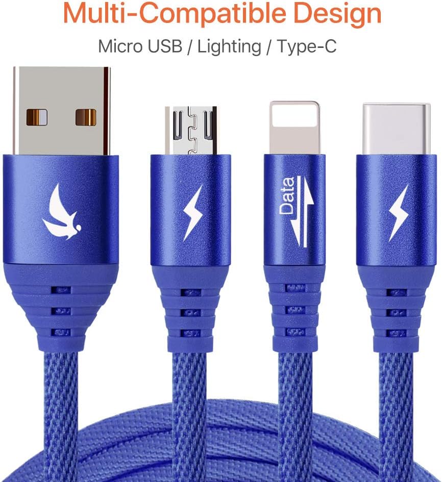 EliteSoft High Speed 4.9ft 3 in 1 Multiple USB Charging Cable with Type C/Fast Sync Charger/Micro USB Connector for Ecig,IOS/Andriod Telephone,Tablet,Galaxy S4/S5/S6/S7 Edge,Nexus 6P, 5X and More