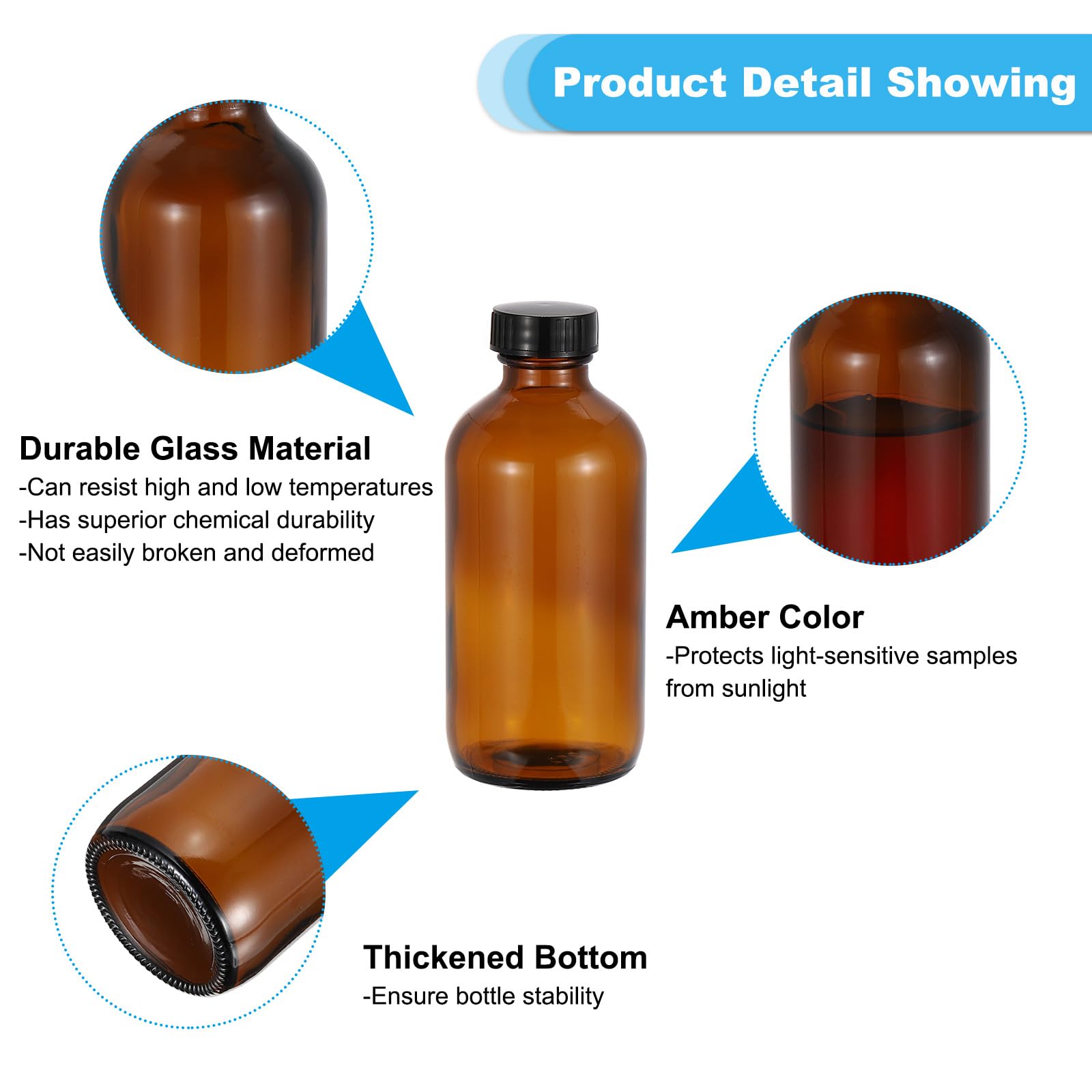 PATIKIL Frascos De Muestra De Vidrio De 8 Onzas (240 ml), 12 Piezas Frascos Redondos Con Tapón De Policono Negro, 12 Piezas Etiquetas, Cuerda Para Líquidos Reactivos, Aceites.
