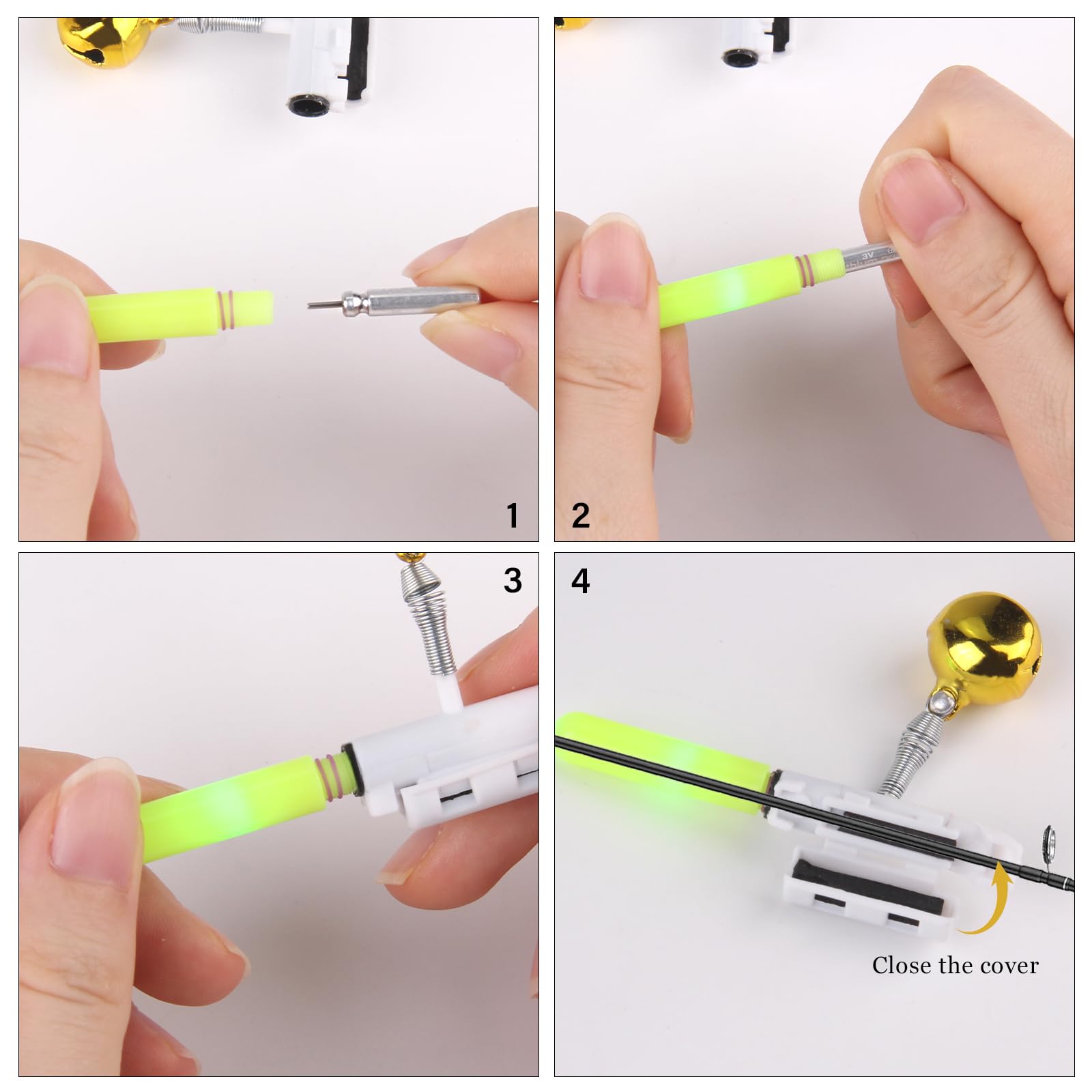 4 Pièces Detecteur de Touche Peche Baton Lumineux Clochette de Peche avec Boucle Facile à Fixer pour Canne a Peche Mer Pêche de Nuit Accessoires Peche（Vert/Rouge）