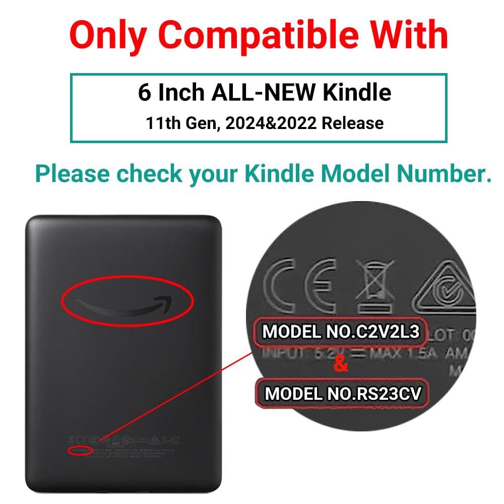 Schutzhülle für alle Kindle 15,2 cm (6 Zoll) Kindle 2024 und 2022 (11. Generation), niedlich, schlank, leicht, mit Handschlaufe, PU-Leder mit grünem Blumenmalerei-Design, William Morris