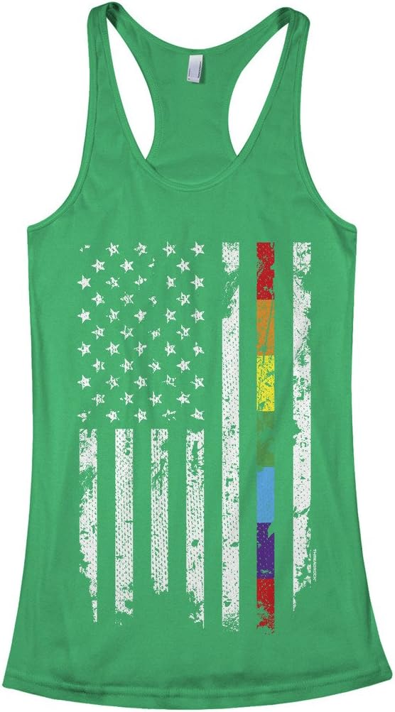 Threadrock Women's Gay Pride Rainbow American Flag Racerback Tank Top