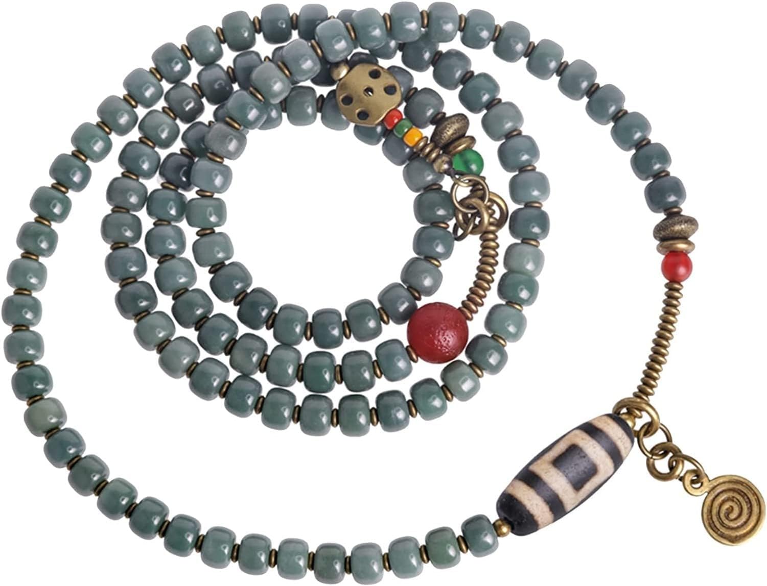 Brazalete de cuentas budistas HURUMA, collar 108 Mala verde para meditación profunda y yoga