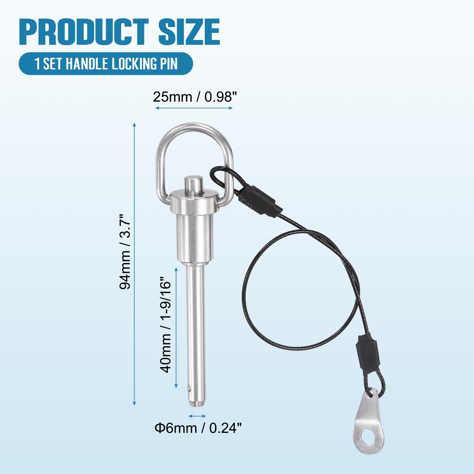 PATIKIL Perno A Sgancio Rapido, Perno A Sfera Con Anello Acciaio Inox 304 E Cinturino Antisparizione Per Montaggio E Riparazione Diametro 0.24" x Lunghezza Utile 1-9/16" (6x40mm)