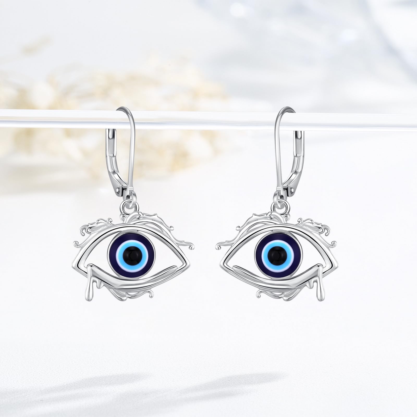 Pendientes de plata de ley 925 contra el mal de ojo azul, con cierre de palanca, protección contra el mal de ojo, joyería de regalo para mujeres y niñas, Plata de ley