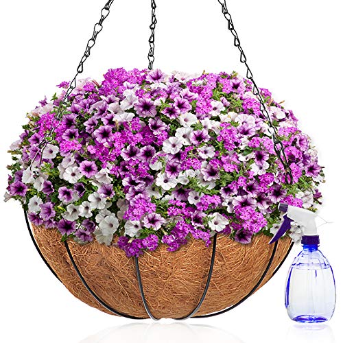 Decoroca 4 Pack Metal Hanging Planters Baskets with Coco Coir Liner, 14 Inch Steel Wires Planter Plant Holder, Flower Pots for Chain Porch Hanger Home Garden Decoration Indoor Outdoor (Pack of 4)