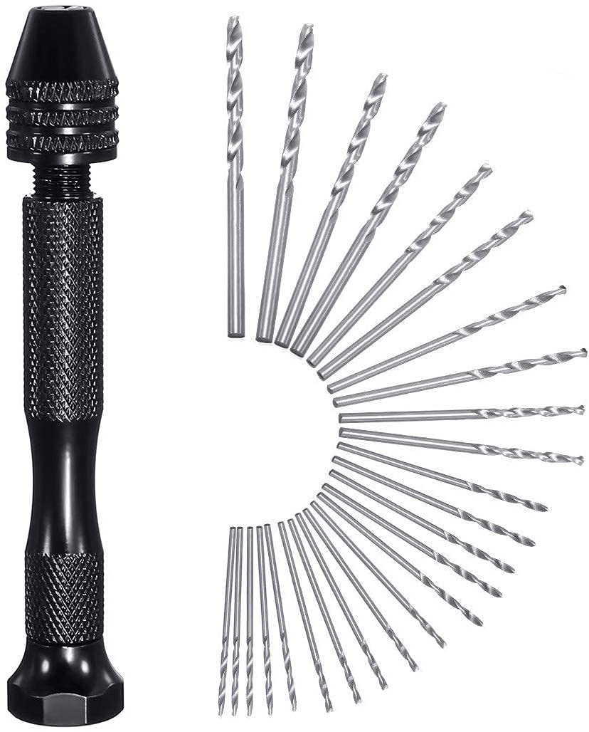 Hand Twist Drill Bits Set,Precision Pin Vise Micro Mini Twist Drill Bits with 25Pcs Drills for Metal Wood, Jewelry, Delicate Manual Work, Electronic Assembling and Model Making, DIY Drilling