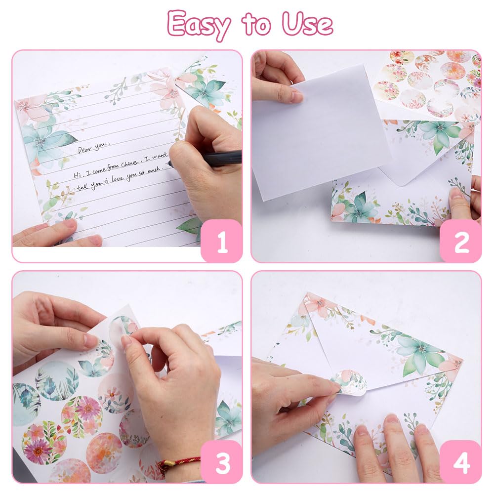 Zestaw 160 sztuk papieru listowego z kopertą, 50 A5 w linie i 50 kopert, zestaw papieru listowego z 60 naklejkami, koperty, zestaw papieru listowego, na zaproszenia, kartki z życzeniami (10 kolorów)