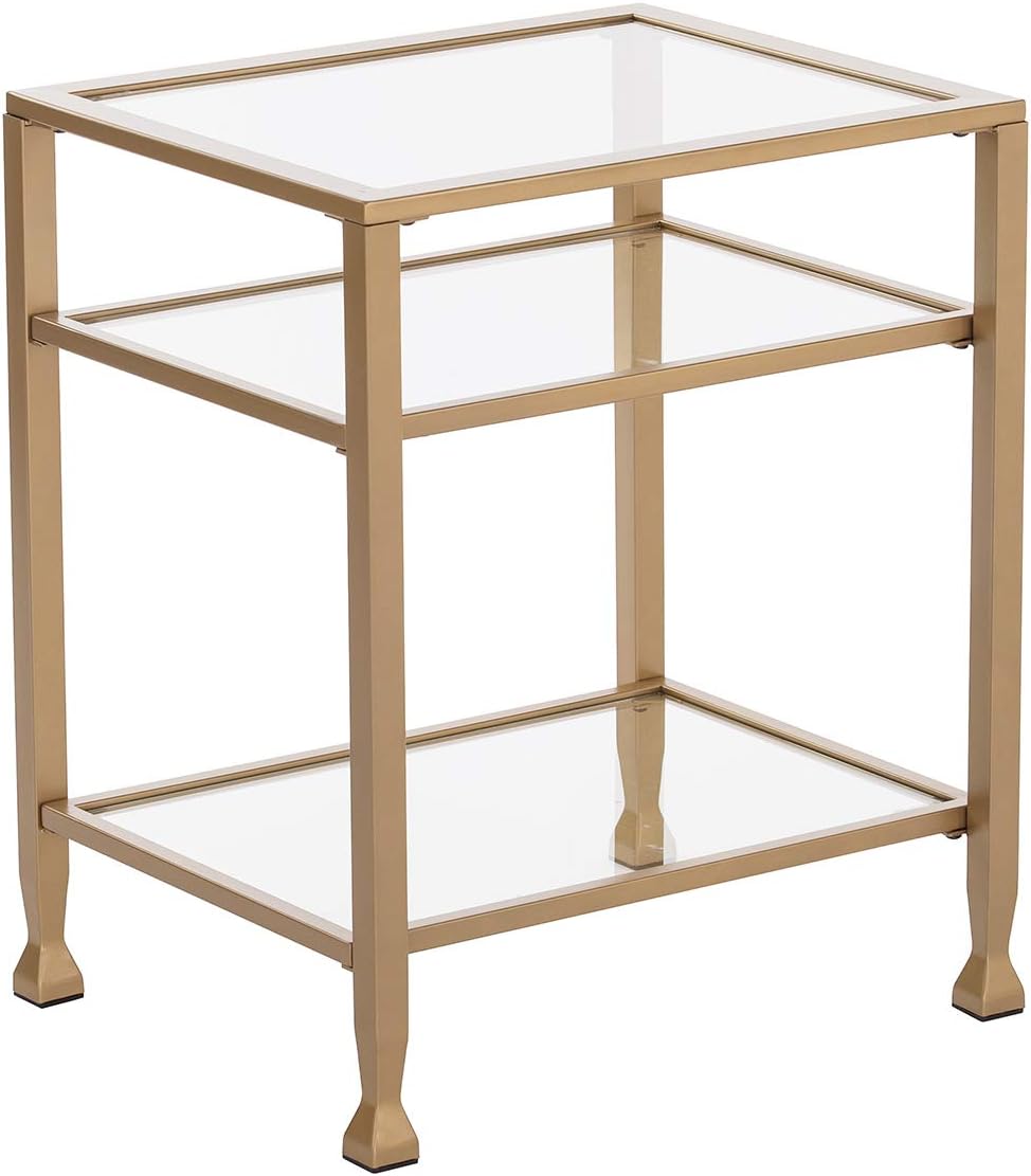 Furniture HotSpot Gold Glass Office Table - 2 Tier Design - Iron Metal & Glass Construction (Side Table)