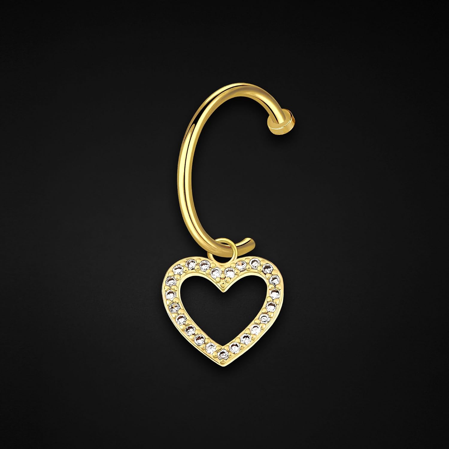 Surgical Steel Lip Ring with Crystal Heart Dangle, No Piercing Jewelry Clip-On Lip Decoration Minimalist Faux Cuff