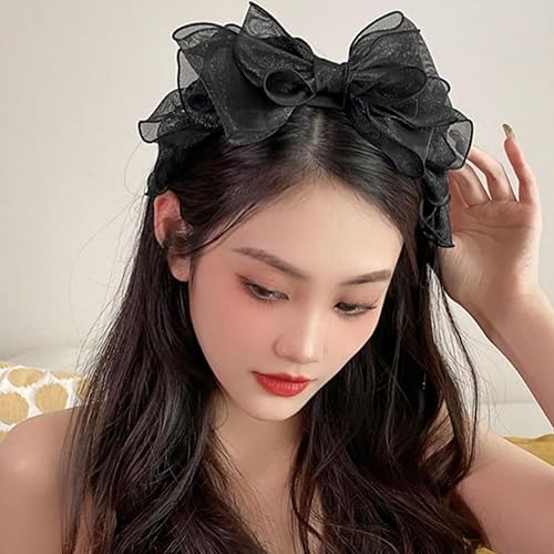 Miniatura 5 de Aswewamt 3 diademas de encaje negro con lazo vintage anudado para el pelo, lazo francés elegante, diadema de encaje, accesorios de disfraz para