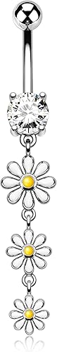 Melighting Piercing de ombligo de acero inoxidable 316L con flor de 0.49 oz, joyería para piercing de ombligo para mujer, piercing para el ombligo,