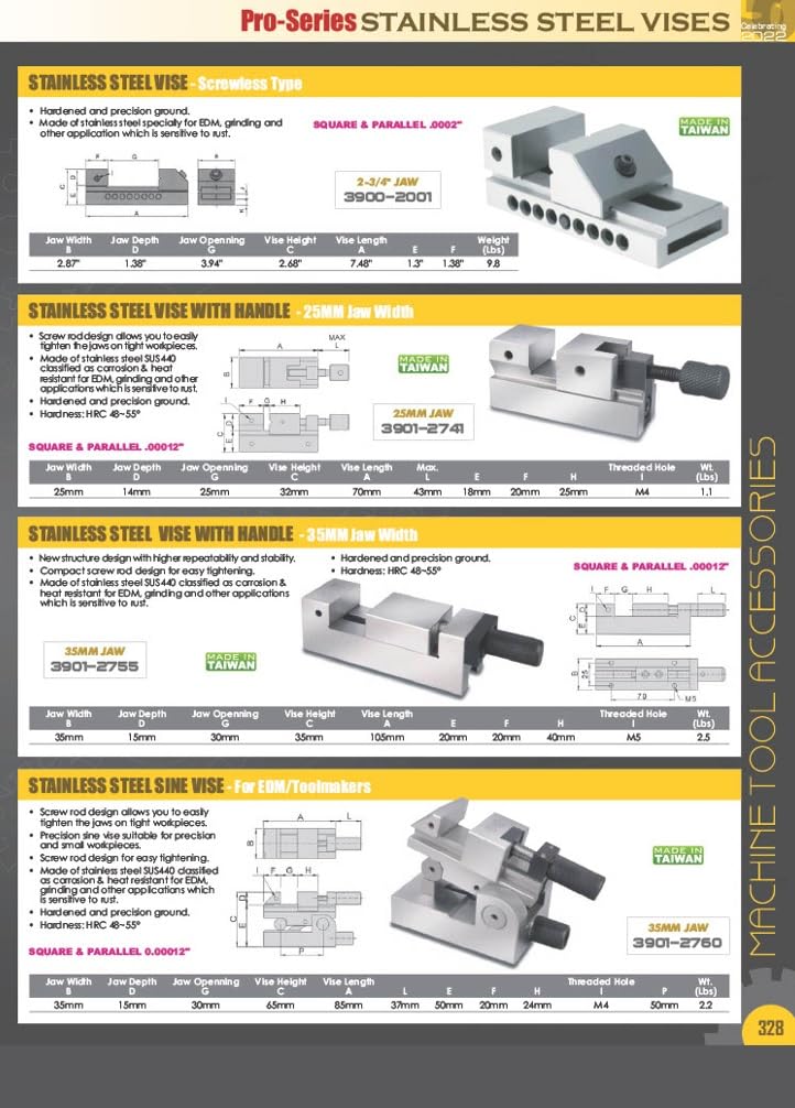 HHIP 3900-2007 tornillo de banco de acero inoxidable EDM, mandíbula de 1 pulgada