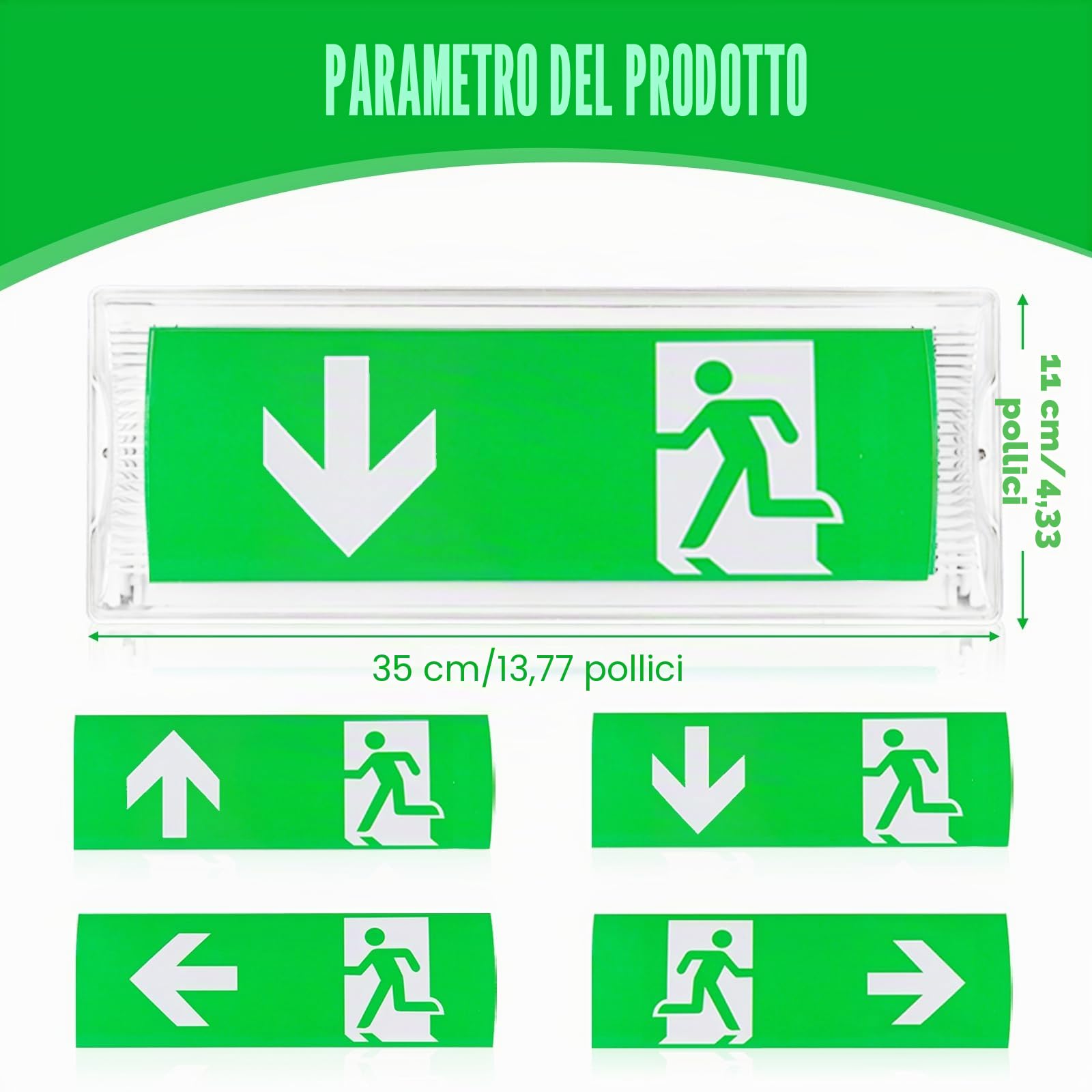 Illuminazione di emergenza a LED: lampada di emergenza impermeabile IP65, illuminazione a LED, luce di emergenza con batteria di emergenza 3 ore, luce di uscita di emergenza con 4 icona di