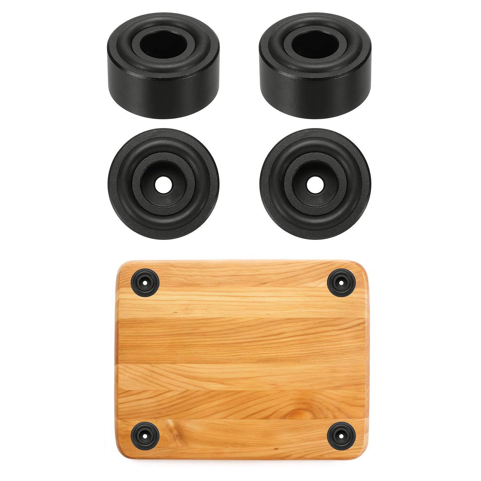 sourcing map 4Pcs Cutting Board Feet, 30x15mm Aluminum Alloy Speaker Stand Feet Anti Vibration Amplifier Foot with Silicone for Chopping Board Speaker Record, Black