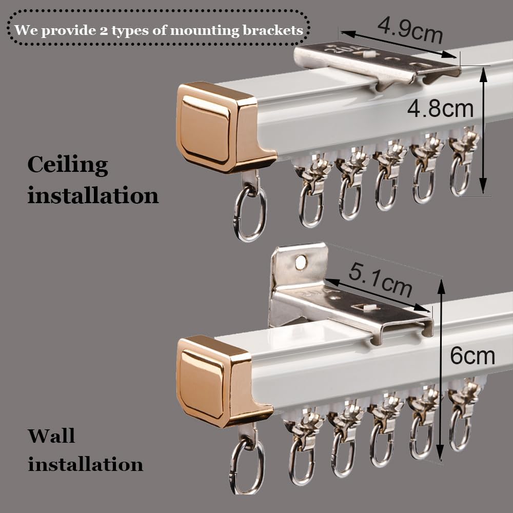 Adjustable Heavy Duty Curtain Rod Set, 70-700cm Aluminum Track for Ceiling & Wall Mount, 460cm (15.1ft) White Window Treatment, Ideal for Curtains