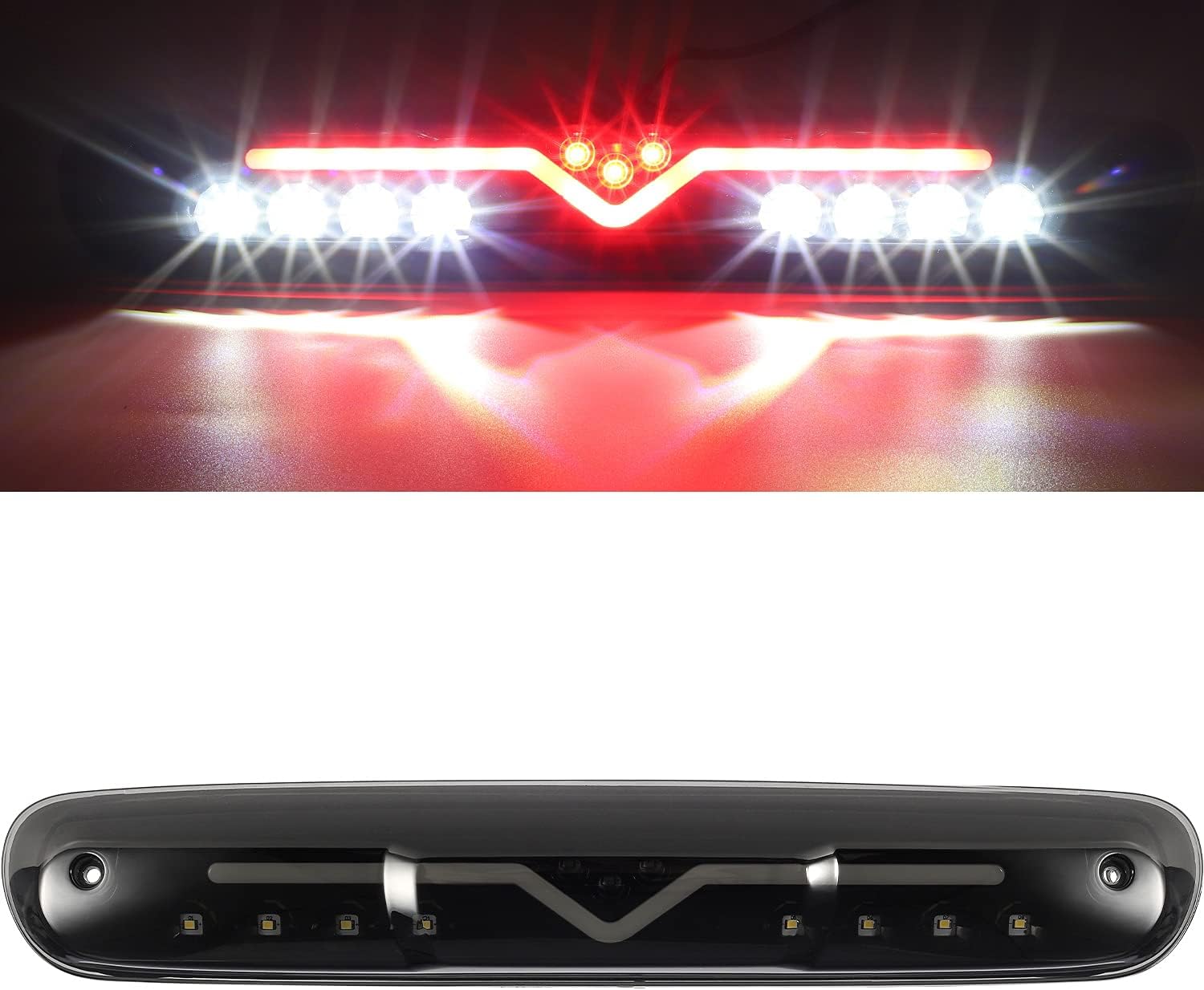 High Mount Stop Light Led 3rd Brake Light Replacement for 07-13 Silverado/Sierra 1500 2500HD 3500HD Third Brake Light Rear Cab Roof Center Mount Brake Stop Tail Cargo Light Lamp(Smoke Lens)