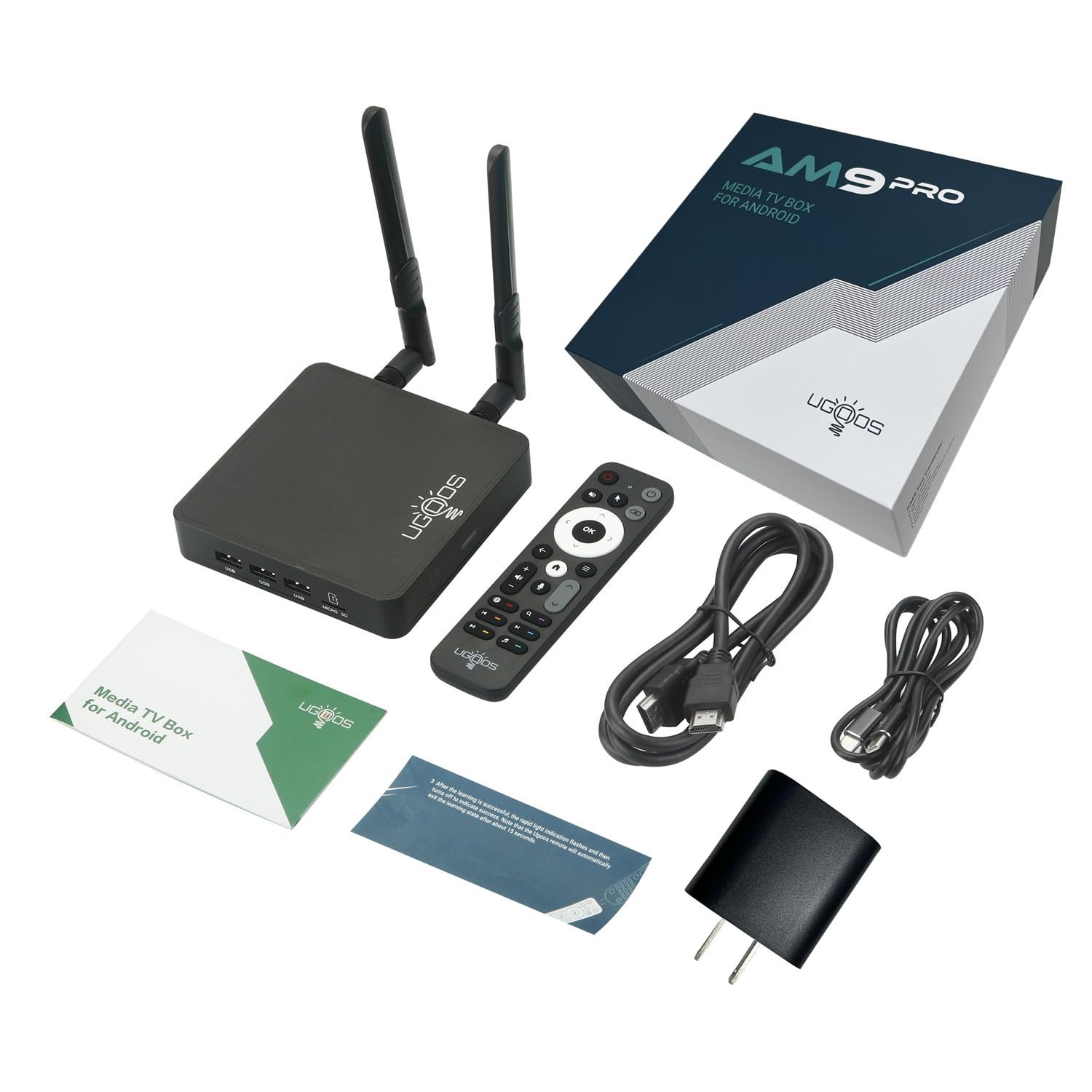 Ugoos AM9 PRO TV-Box mit Android 14.0, Amlogic S905X5-J Prozessor, 4 GB RAM, 64 GB ROM, Dual-WLAN (2,4 GHz/5 GHz), Ethernet (1000 Mbit/s), USB 3.0, Bluetooth 5.3, AV1-, VP9-, H.265- und 4K HDR Box