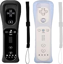 BEIARA Wii Remote Controller Come with Silicon Case and Wrist Strap Gamepad for Nintendo Wii and Wii U Video Game (2 Pack, Black & White)
