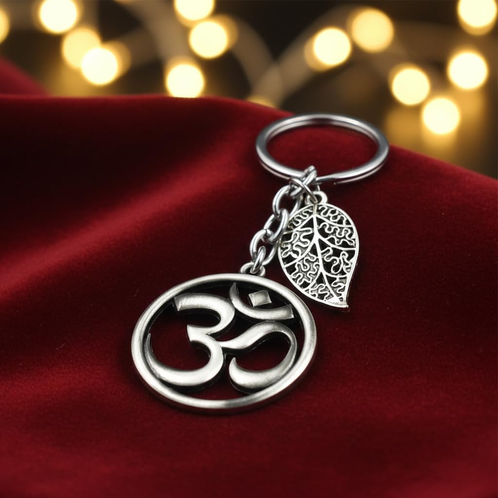 Religious Round Om Symbol Leaf Nazar Charm Keychain for Men and Women-image-42