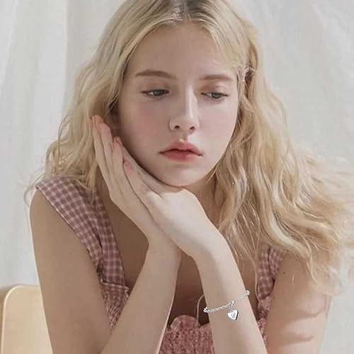 Miniatura 5 de Pulsera de acero inoxidable con dije de letra inicial de la A a la Z para mujer, con corazón del alfabeto y 26 letras para regalo de cumpleaños